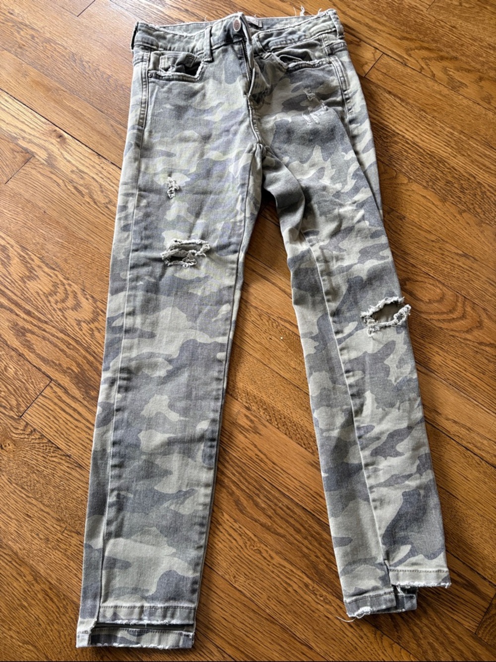 Zara Camouflage Distressed Slim Jeans - Grey Camo
